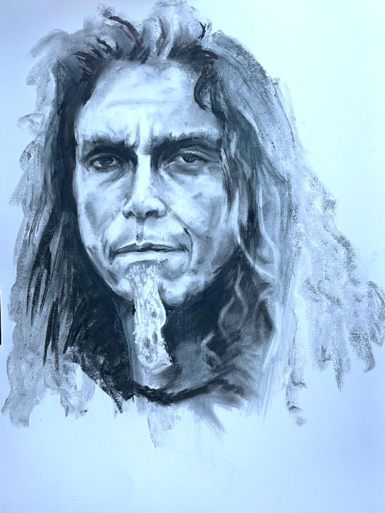 Trying my hand at charcoal, too messy, struggled to get the detail I wanted, enjoyed it as always - just more of a struggle than pencil or paint :) Will try again another day. Tom Araya of Slayer, charcoal on paper a1.
