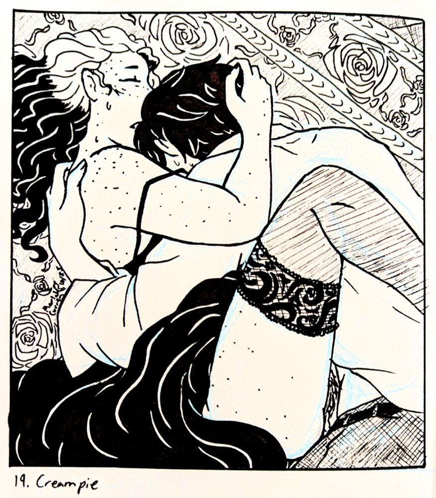 Faith and Jehudiel laying in exhausted entanglement together, formal clothes in disarray, on an ornate carpet post-sex.