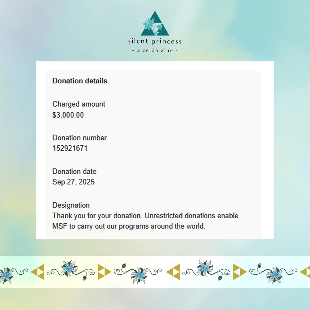 A screenshot of the donation receipt SIlent Princess Zine made to Doctors Without Borders.