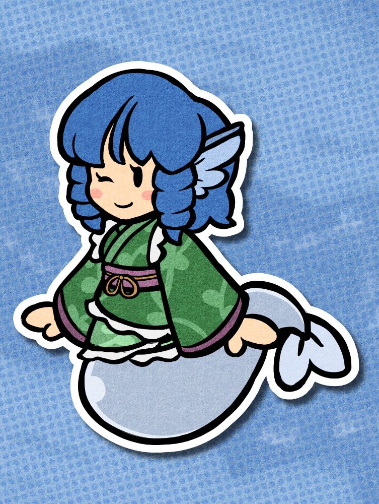 Wakasagihime from Touhou Project in my Paper Mario art style