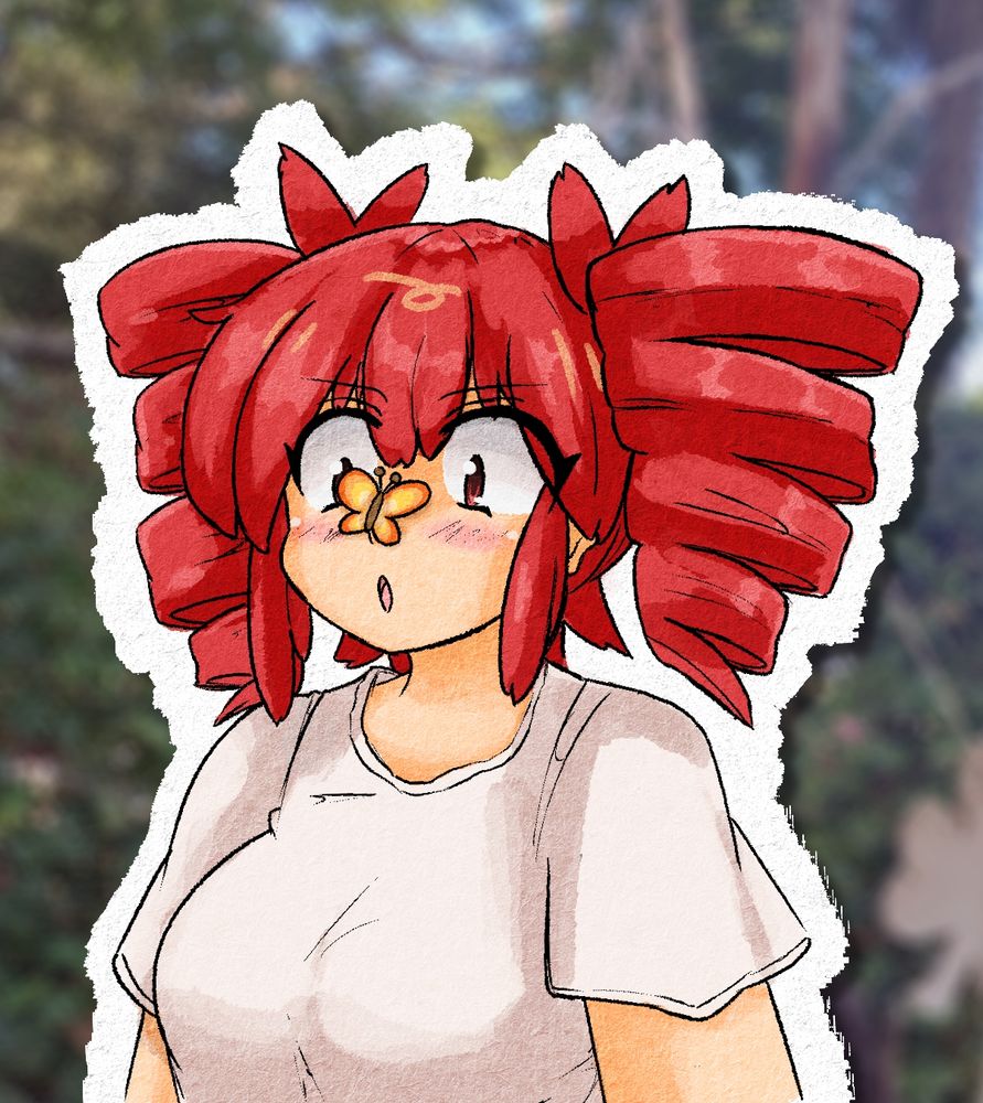 Kasane Teto from Jamie Paige's BIRDBRAIN music video with the butterfly from Kirby landing on her nose OH GOD SHE'S GONNA TURN INTO MORPHO KNIGHT FUCK!!!!!!!!!!!