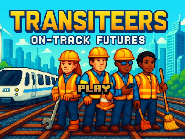 Transiteers On-Track Futures landing page with four people in high vis vests and hard hats