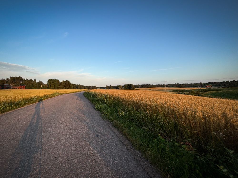 Straße mit Schatten eines Radfahrers 