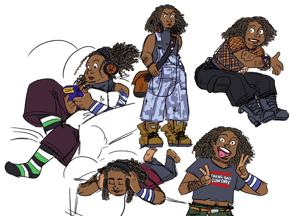 a collection of digital illustrations of Usopp as a mid 2000s scene kid