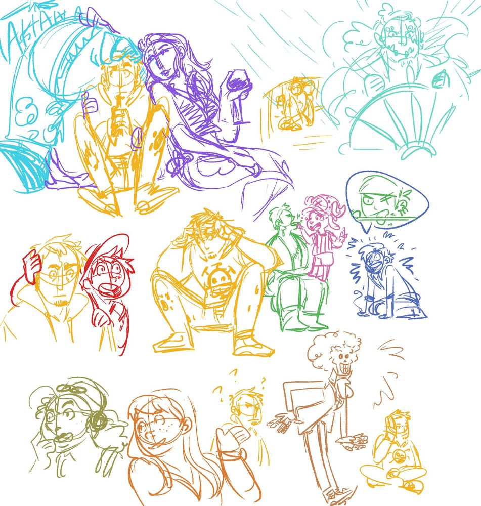 digital sketches of Law being forced to witness various antics from the straw hat crew.