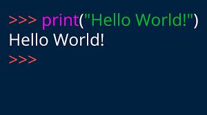 Image of a terminal window with Python repl and the command print("hello world") with outcome.