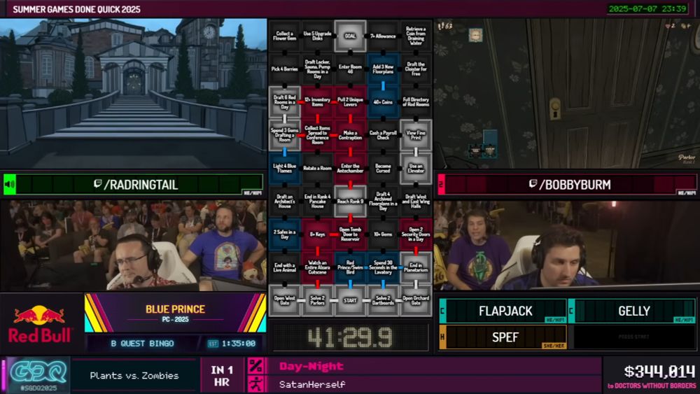 A full screenshot of the Blue Prince B Quest run from SGDQ 2025