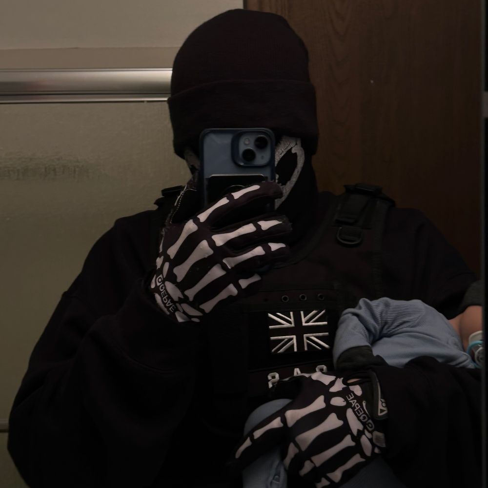 ghost cosplay mirror selfie holding baby