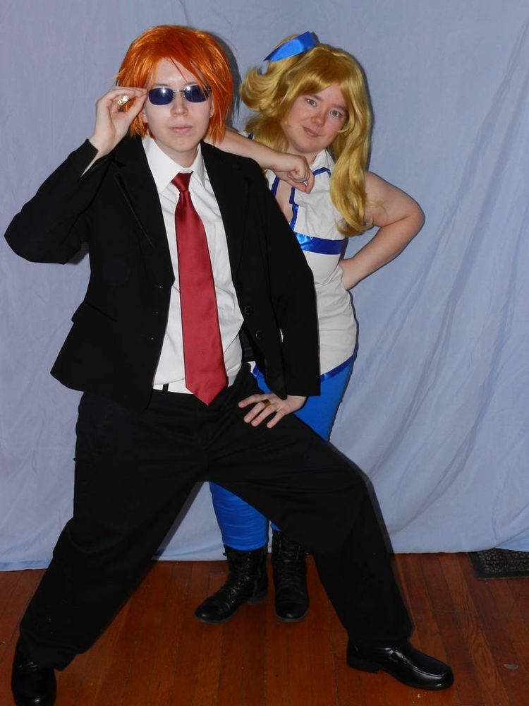 Fairytail cosplayers - Angela as Loke, Sarah as Lucy.  2013!