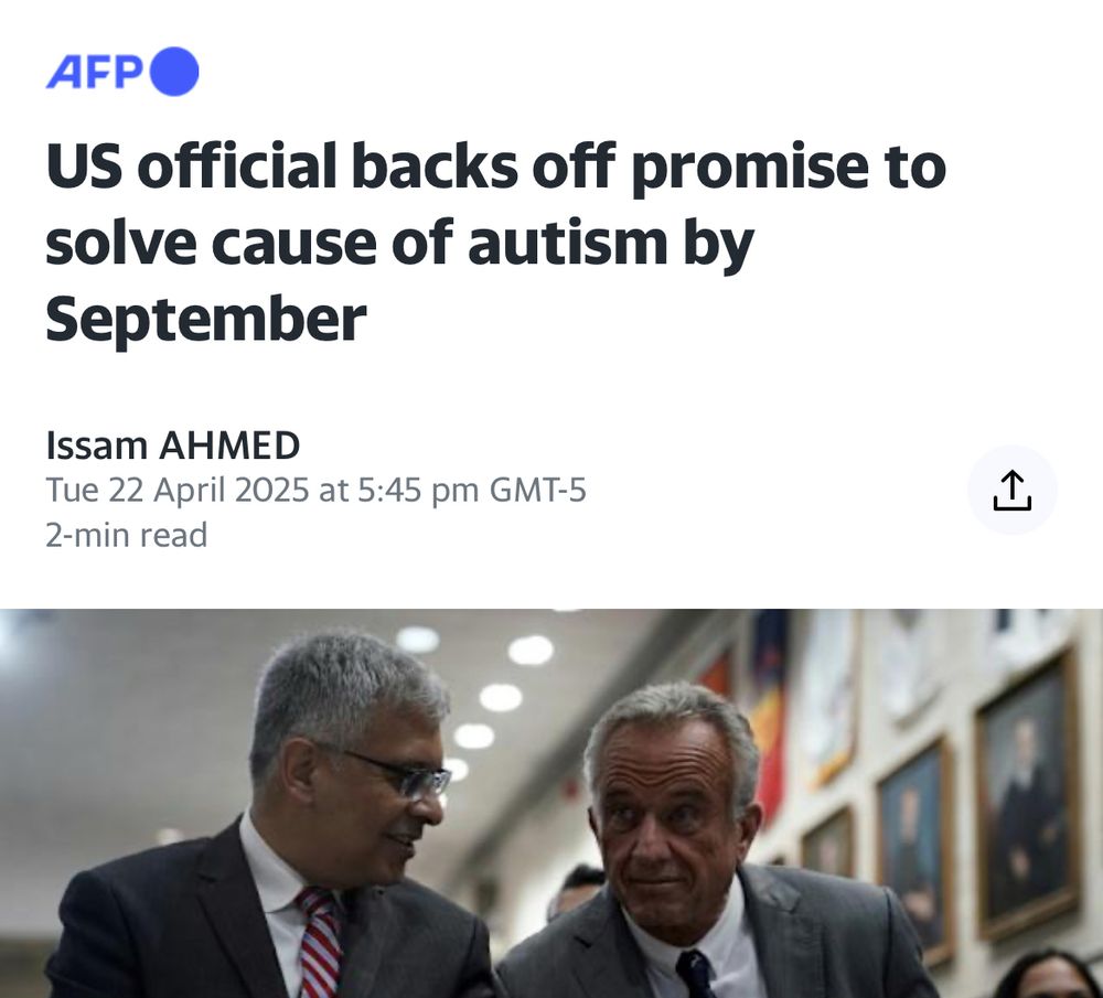 
AFP
US official backs off promise to solve cause of autism by September
Issam AHMED
Tue 22 April 2025 at 5:45 pm GMT-5
2-min read

