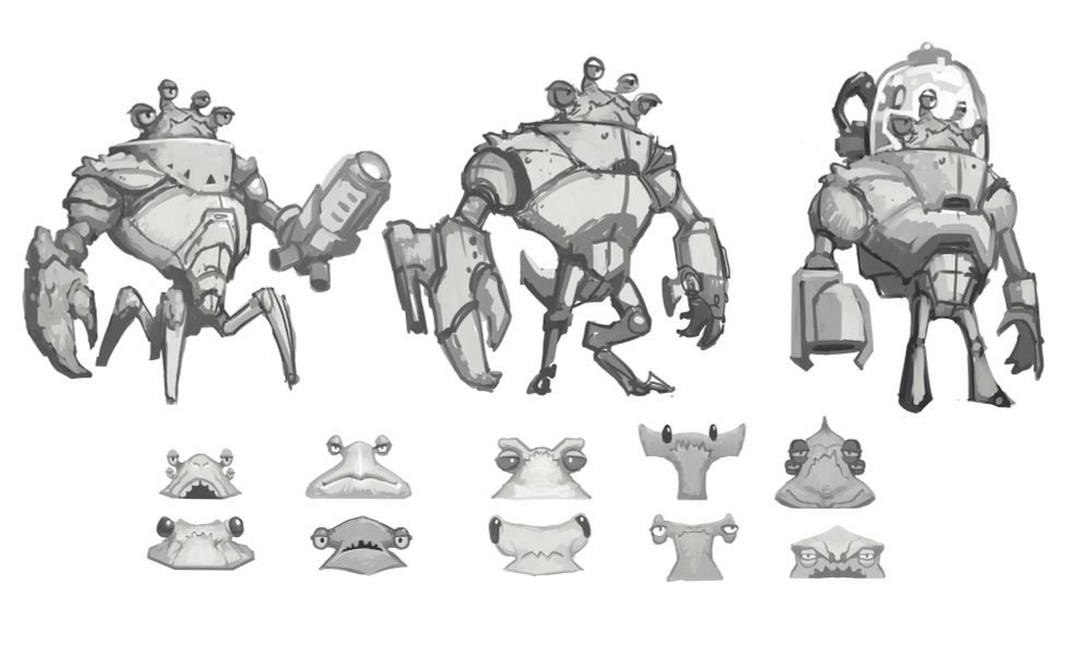 Cartoon crabby alien character designs 