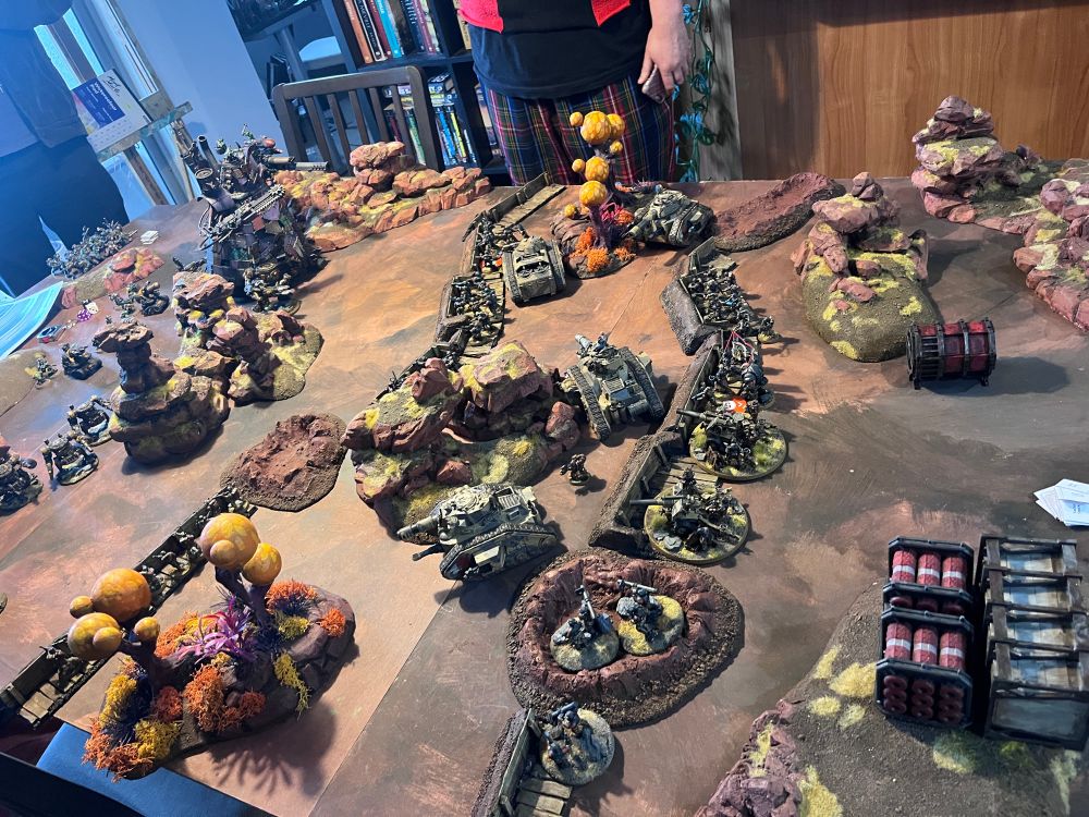 Stop the Stompa 40K game of orks vs Astra militarum. Lots of dreads, kills kans and of course the Stompa vs mixed guard infantry and tanks 