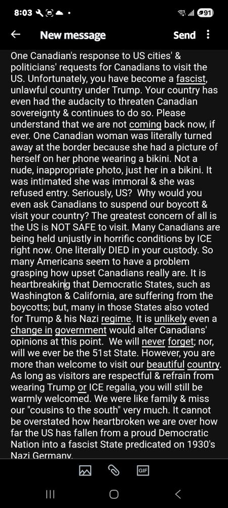 Obe Canadian response to US politicians begging Canadians to come back to the US and their States. 