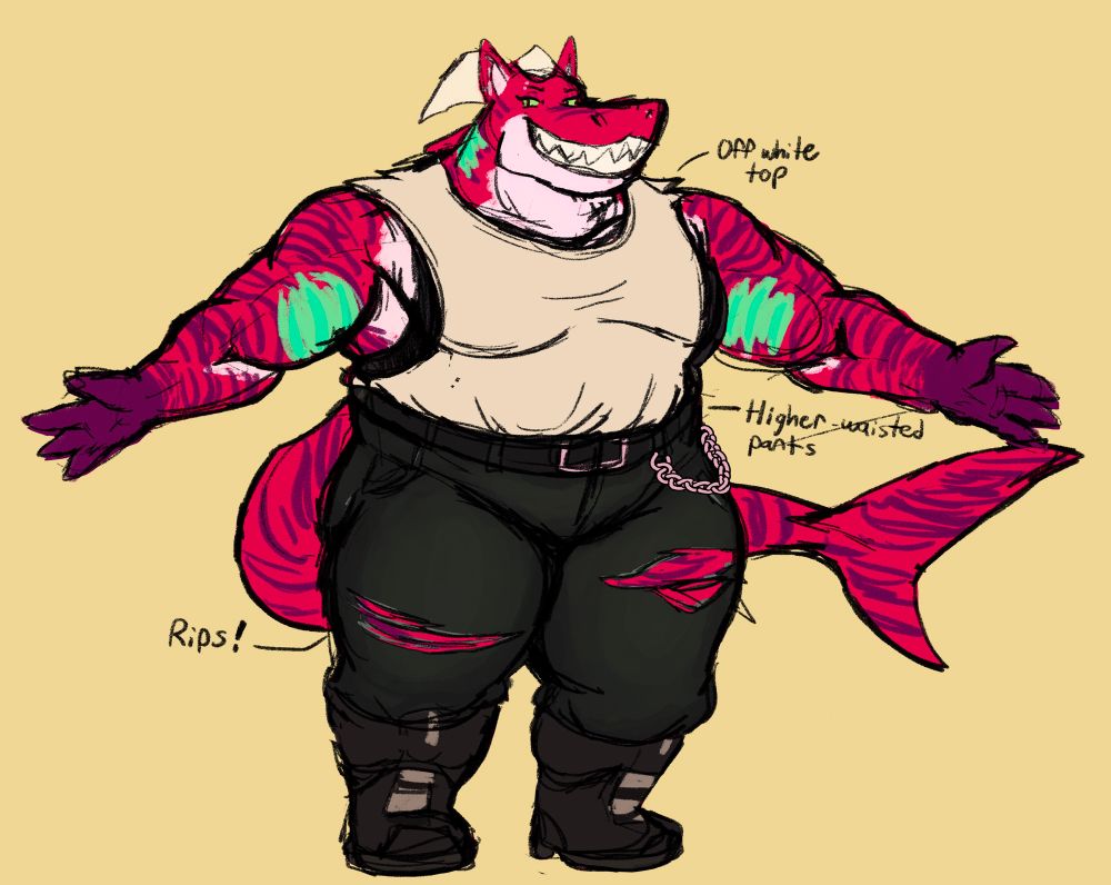 kali with a new outfit! she now has an off white top with cut sleeves, and higher waisted dark green jeans with rips on the thighs!