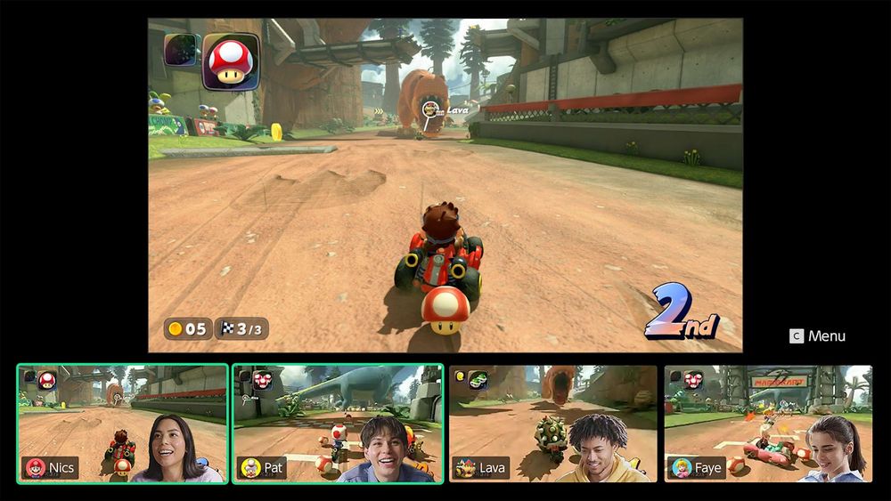 Picture of Mario Kart World in Nintendo switch chat. It looks like a zoom call 