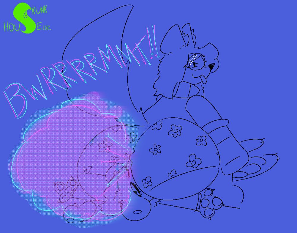 Jess farting on Pepper with Blue and Pink gas clouds, her big butt in flower panties rubbing against her face. Jess has a smug expression with her a tongue out, while Pepper has a dazed expression