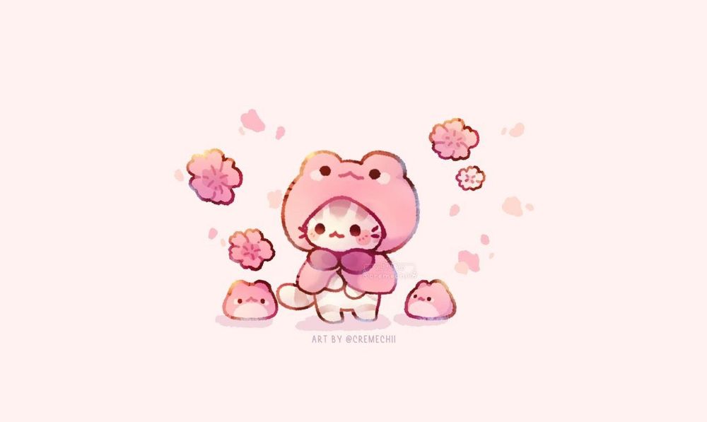 Illustration of Lily, a white cat with grey stripes dressed in a pink frog hooded cape next to two small pink frogs.