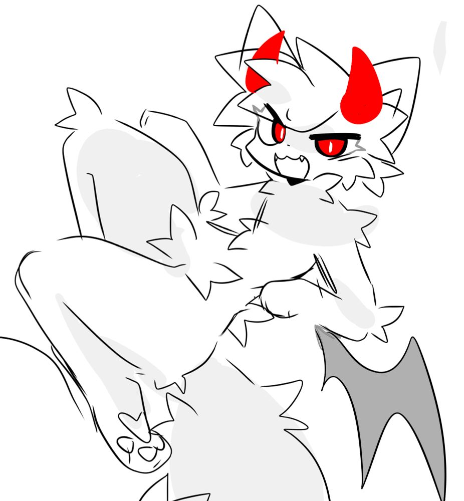 An anthropomorphic furry demon cats smirking at the camera striking a pose
