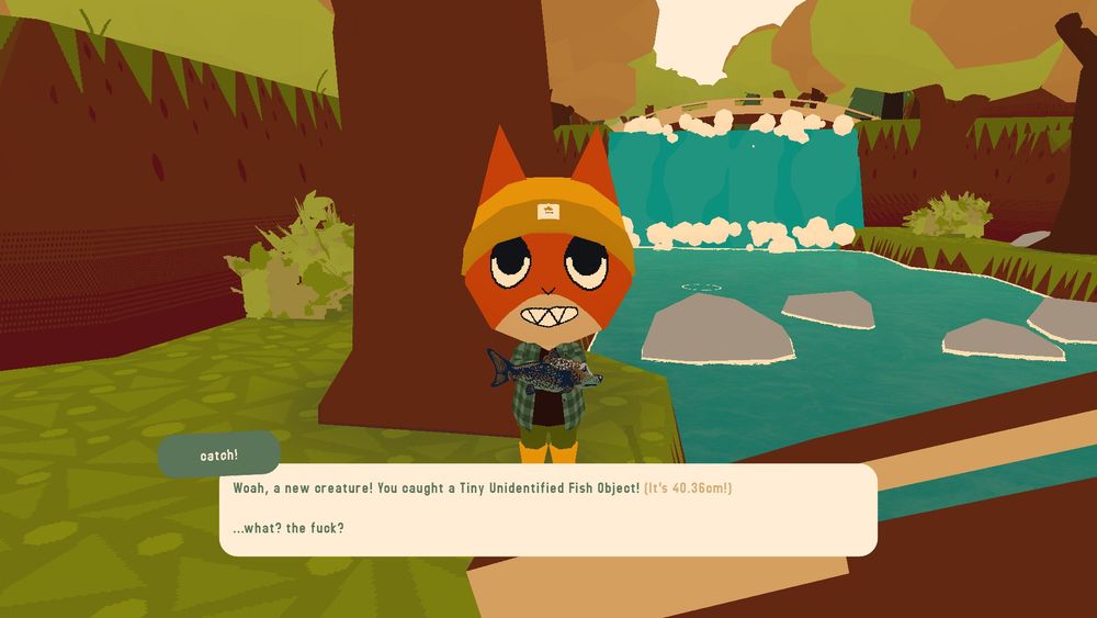 screenshot from WEBFISHING. orange cat shows a caught alien fish. 