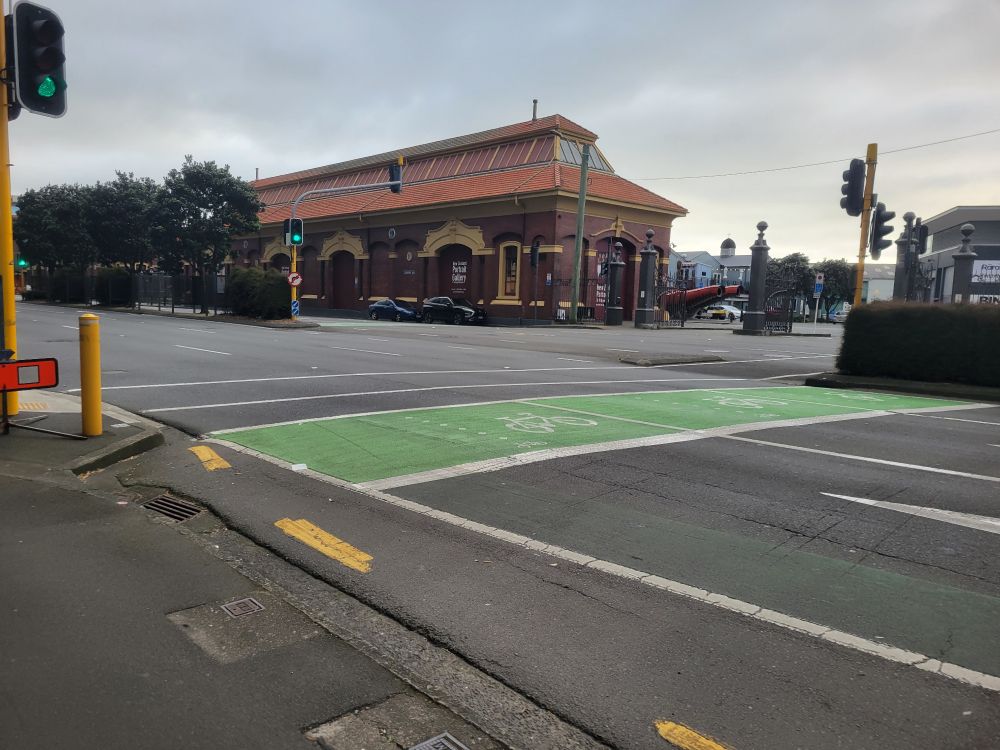 view walking north on Great Harbour Way in Wellington. the sky is grey, almost uniform, there's nothing on the road
