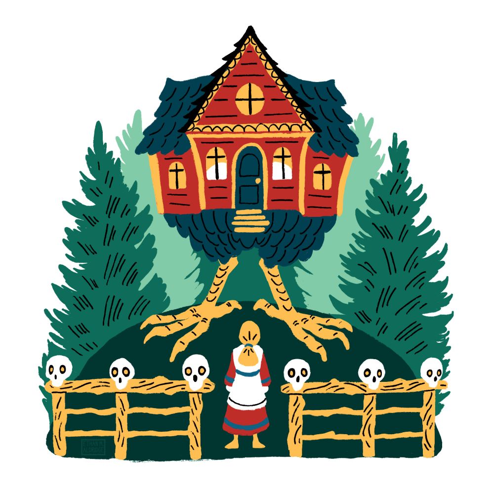 A colorful illustration inspired by Vasilisa the Beautiful