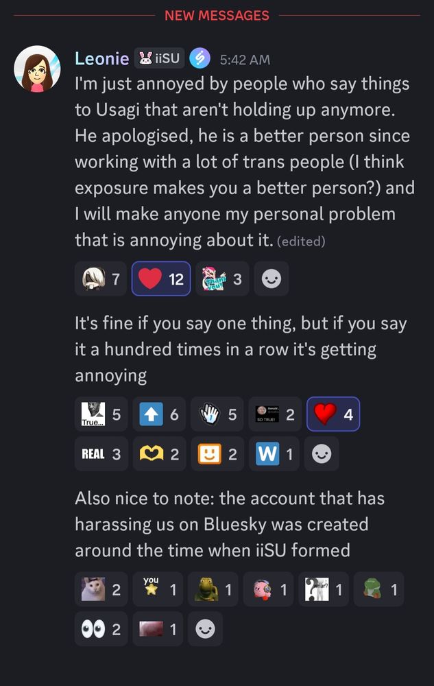 The image shows Leonie admonishing those who are attacking UsagiShade with repeated statements after he apologized.