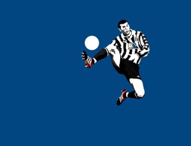 Illustration of Zinedine Zidane in Juventus kit and Adidas Predator boots 