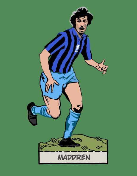 A retro cigarette card style illustration of former Middlesbrough legend Willie Maddren 