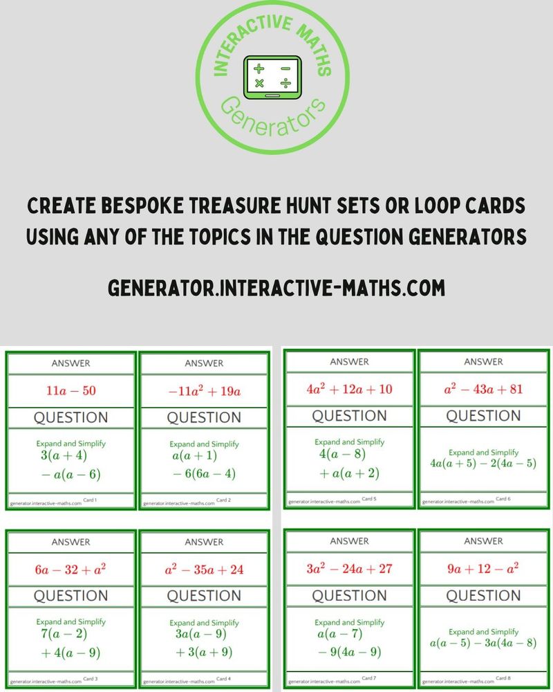 An example of a treasure hunt activity generated randomly on the topic of expanding and simplifying brackets.