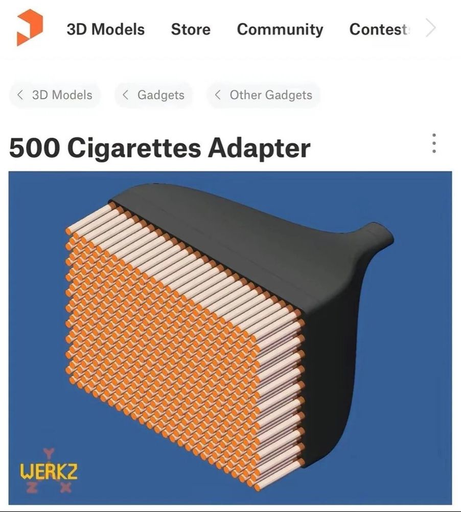 A screenshot of a website called Printables depicting and adapter for 500 Cigarettes.