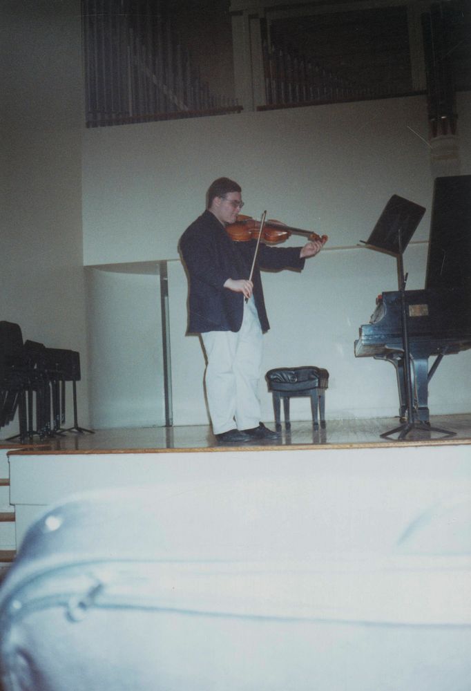 Ljova tuning up for a recital at Manhattan School of Music "back in the day"