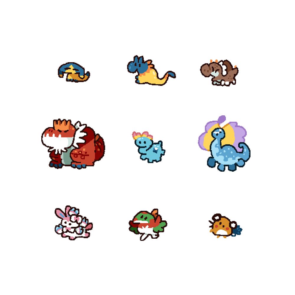 Cute Pokémon drawings. Helioptile, Heliolisk, Tyrunt, Tyrantrum, Amaura, Aurorus, Sylveon, Hawlucha, Dedenne.