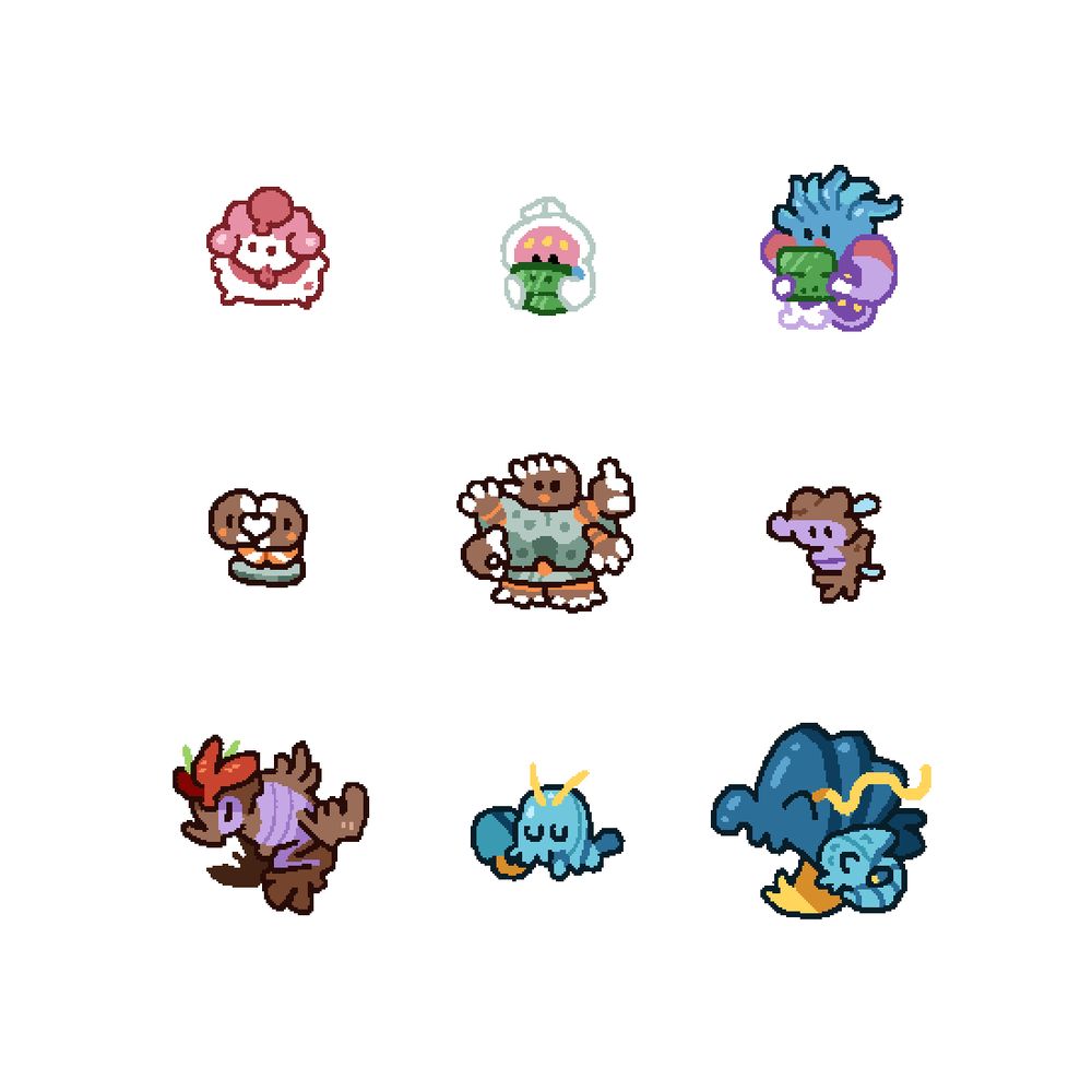 Cute Pokémon drawings. Slurpuff, Inkay, Malamar, Binacle, Barbaracle, Skrelp, Dragalge, Clauncher, Clawitzer.
