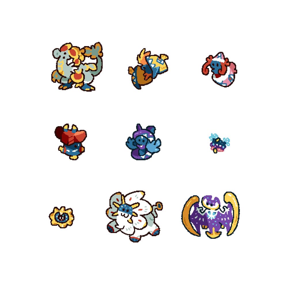 Cute Pokémon drawings. Kommo-o, Tapu Koko, Tapu Lele, Tapu Bulu, Tapu Fini, Cosmog, Cosmoem, Solgaleo, Lunala.