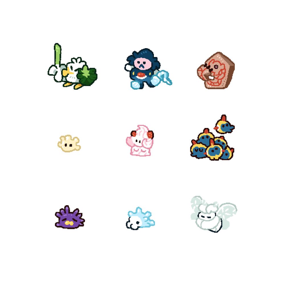 Cute Pokémon drawings. Sirfetch'd, Mr. Rime, Runerigus, Milcery, Alcremie, Falinks, Pincurchin, Snom, Frosmoth.