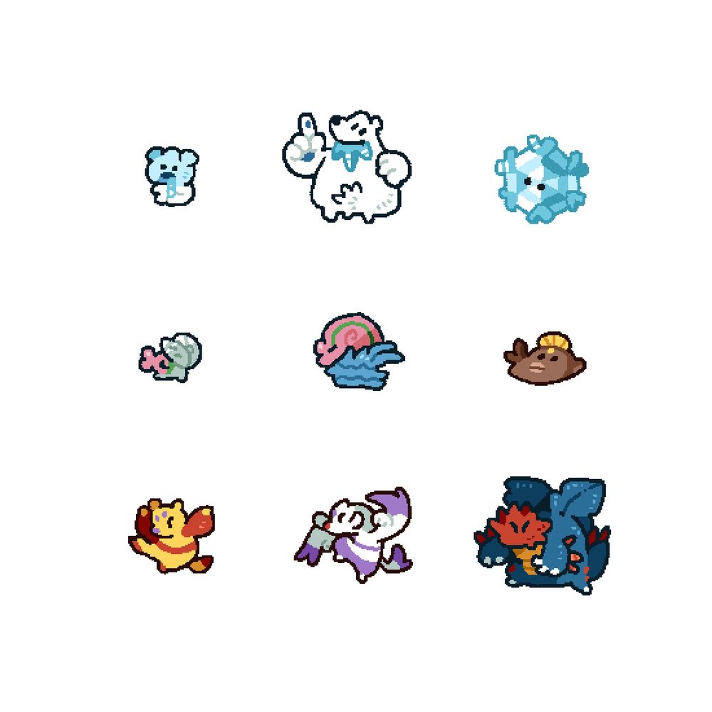 Cute Pokémon drawings. Cubchoo, Beartic, Cryogonal, Shelmet, Accelgor, Stunfisk, Mienfoo, Mienshao, Druddigon.