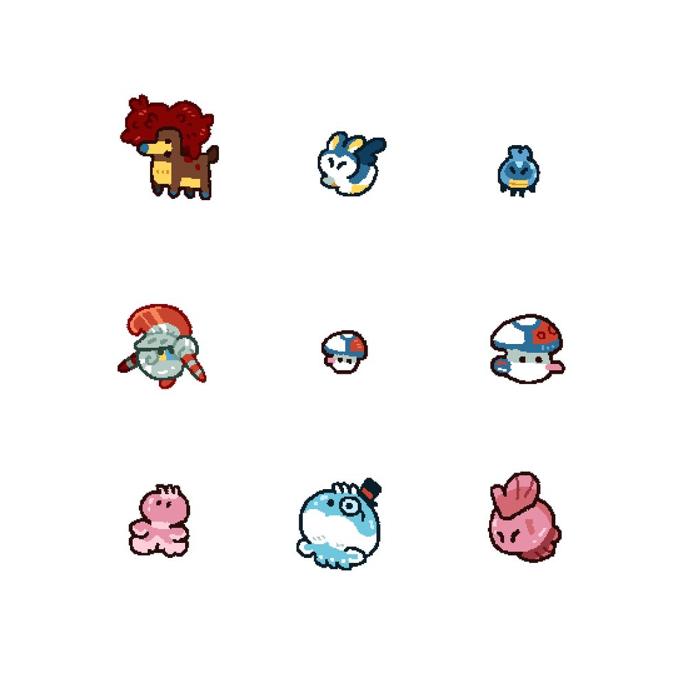Cute Pokémon drawings. Sawsbuck, Emolga, Karrablast, Escavalier, Foongus, Amoongus, Frillish, Jellicent, Alomomola.