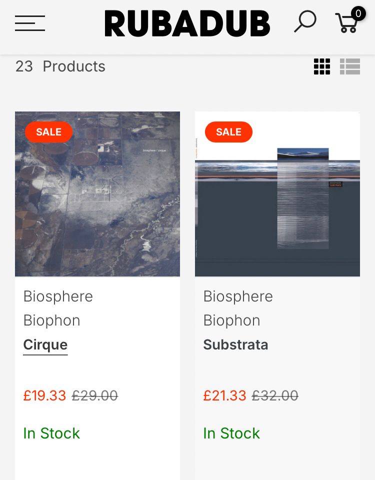 BIOSPHERE’s Substrata & Cirque vinyl at very good prices:

https://rubadub.co.uk/search?q=Biosphere%20