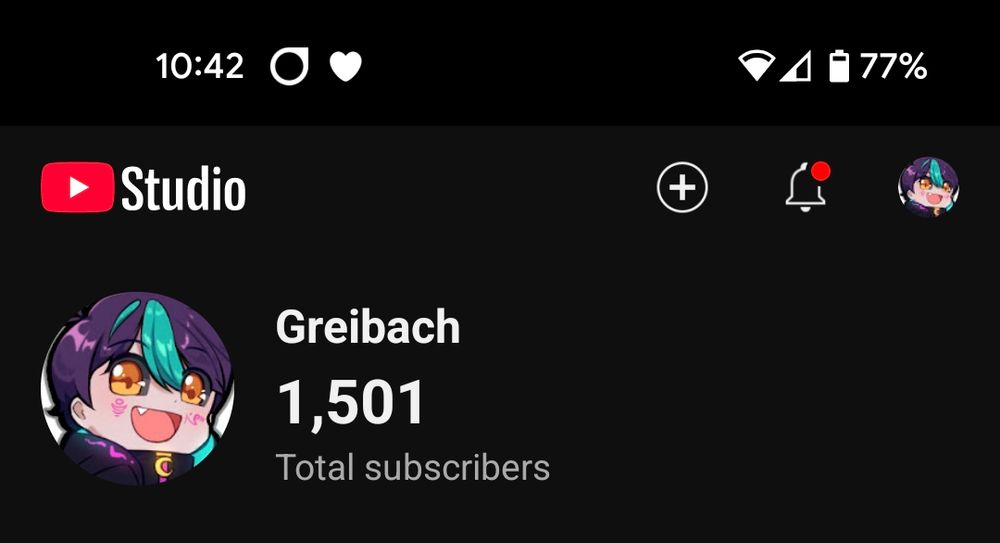 An image from my YouTube analytics showing 1501 subscribers 