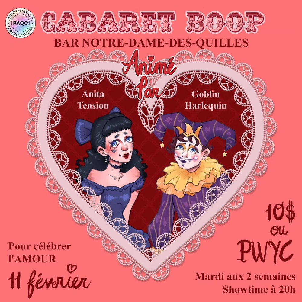 Cabaret Boop
11 Fevrier à 20h
Bar NDQ
10$ ou PWYC