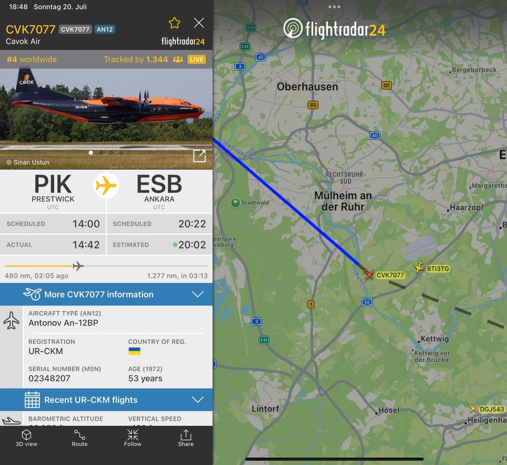Screenshot of an Antonov AN-12 crossing western Germany