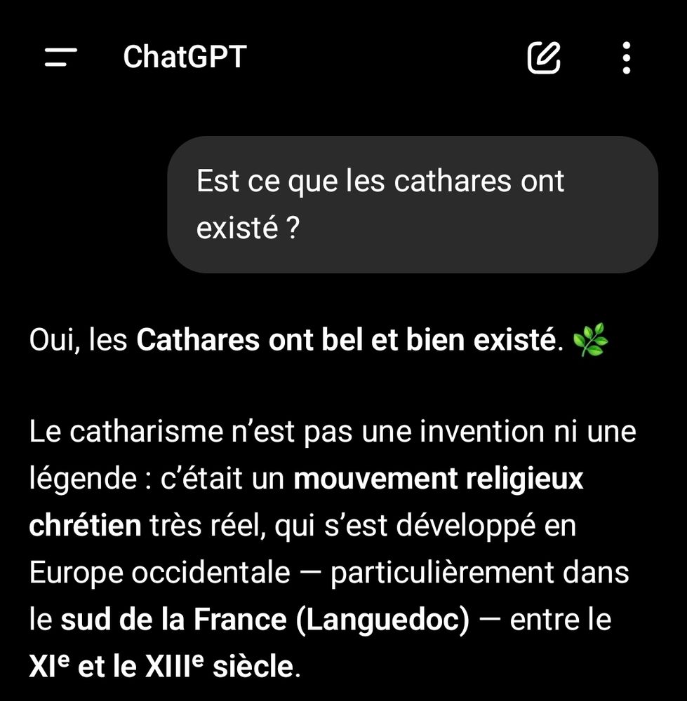 ChatGPT expliquant que oui les Cathares ont existé