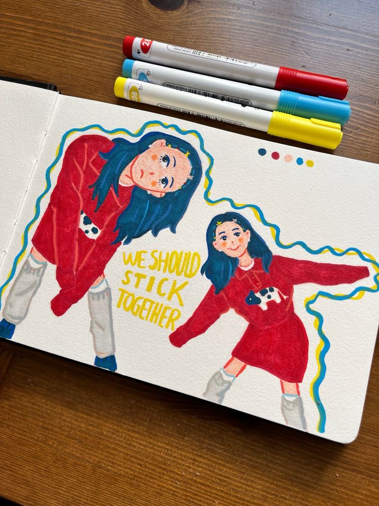 Sketchbook with girls illustration 