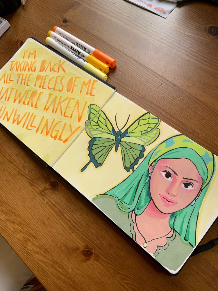 Sketchbook with girl illustration 