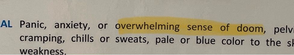Close up on the words “overwhelming sense of doom”.