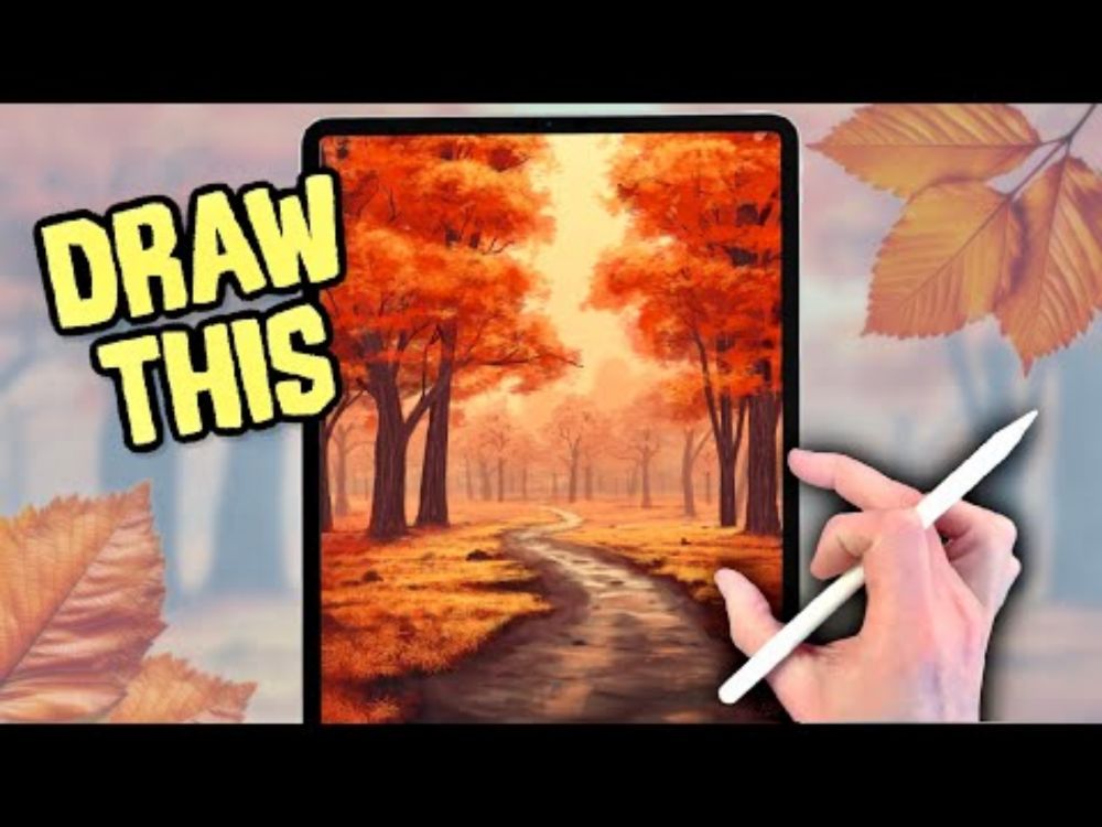 DRAW A FALL AUTUMN WOODLAND - Procreate landscape drawing tutorial