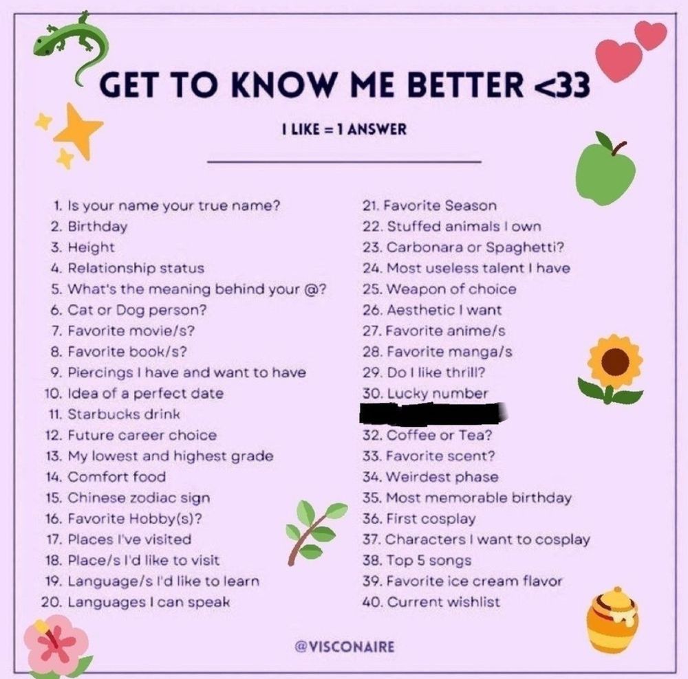 A get to know me better with 39 questions because 31 doesn’t exist