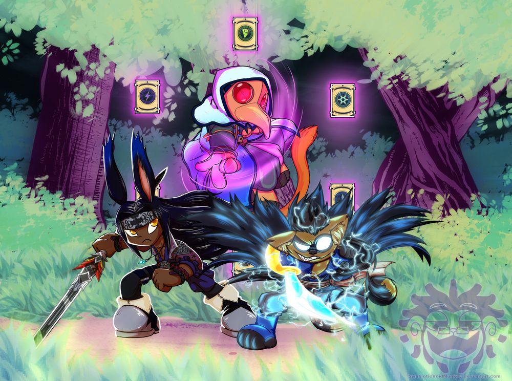 The three previous pics put together in a forest setting as all three are ready to fight and engage in battle against a common foe.