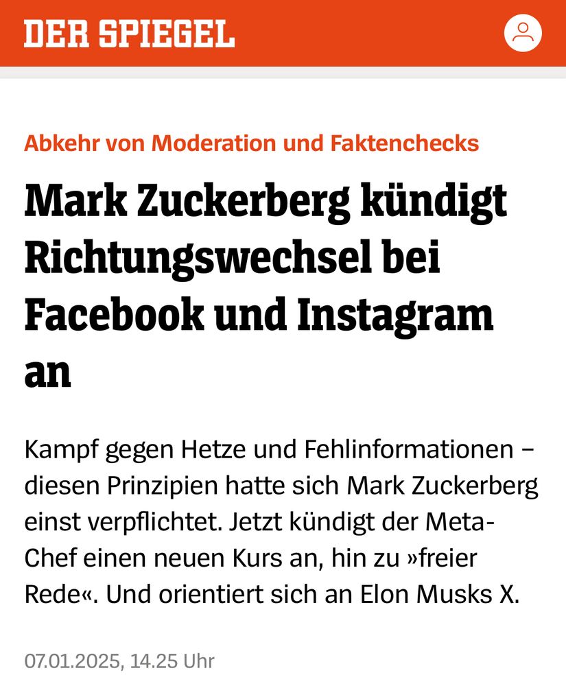 Spiegel Überschrift: Mark Zuckerberg kündigt Richtungswechsel bei Facebook und Instagram an