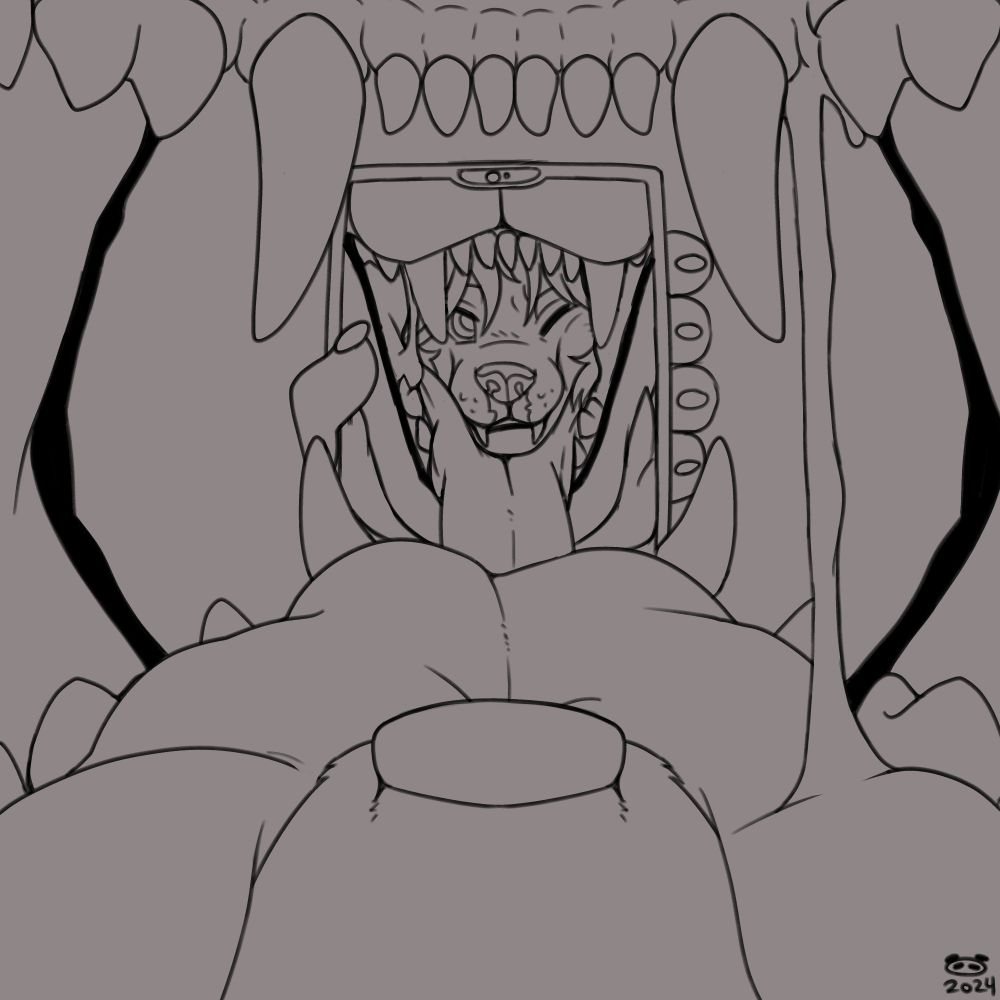 maw shot, spidox inside the maw looking at their reflection in the cell phone as they get one last selfie